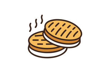 A stack of two golden brown cookies with steam rising above them