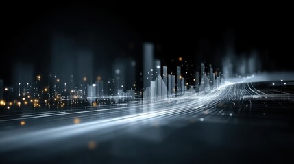 Abstract futuristic city skyline with digital lights