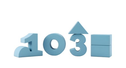 BABY TOYS - 3D blue number 103 with geometric shapes, modern design for education and technology concepts