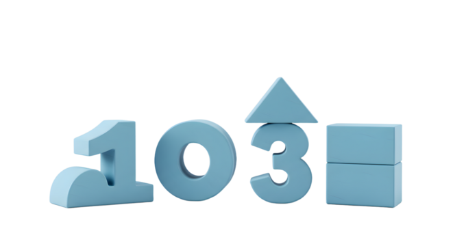 BABY TOYS - 3D blue number 103 with geometric shapes, modern design for education and technology concepts