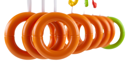 BABY TOYS - Close-up of colorful plastic rings on a baby activity gym toy, perfect for early childhood development and sensory play