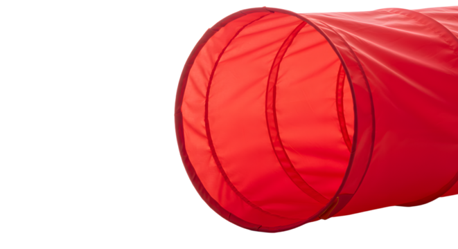 BABY TOYS - Red fabric tunnel for children?s play or pet agility training, isolated on white background, perfect for indoor fun and exercise