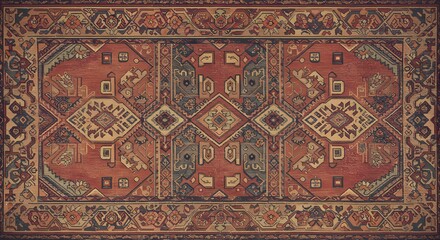 Obraz premium Intricate oriental rug design with geometric patterns and border detail