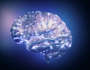 digital brain made of glowing circuits and neural connections