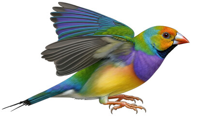 Isolated Gouldian finch illustration, colorful exotic bird with rainbow feathers, wildlife art