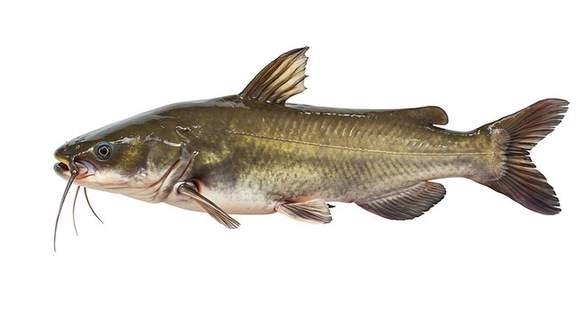 Isolated catfish on white background detail view for commercial use