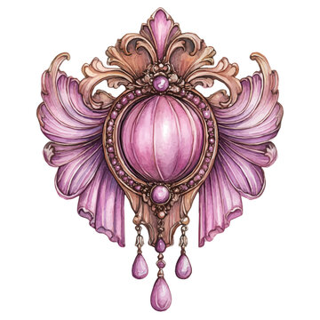ornate pink brooch watercolor design clip art preview