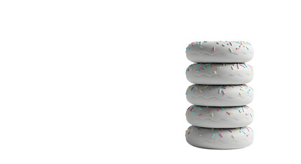 BABY TOYS - Stack of white sprinkled donuts isolated on white background, perfect for bakery advertisements or dessert menus