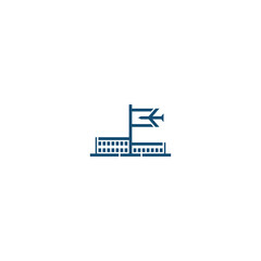 Airplane and airport with flag logo.