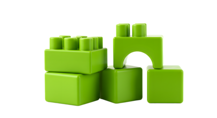 BABY TOYS - Green plastic building blocks arranged in a creative structure on a black background, perfect for educational or children's playtime