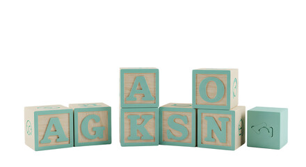 BABY TOYS - Wooden alphabet blocks with letters and numbers in pastel green and natural wood, educational toy for toddlers and preschool learning