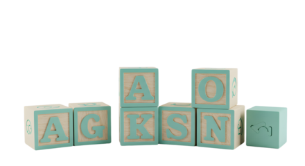 BABY TOYS - Wooden alphabet blocks with letters and numbers in pastel green and natural wood, educational toy for toddlers and preschool learning