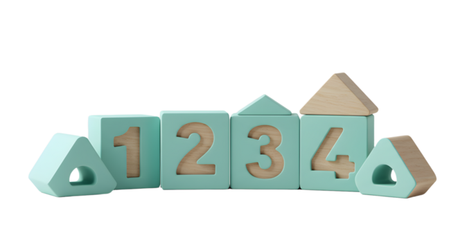 BABY TOYS - Wooden toy blocks with numbers 1 to 4 in pastel colors, educational nursery game for toddlers and kids learning numbers