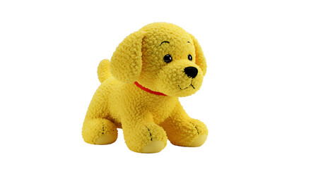 BABY TOYS - Yellow plush dog toy with a red collar on black background, cute stuffed animal perfect for children and pet lovers
