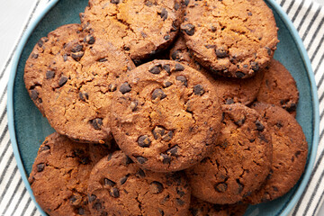Homemade Chocolate Chip Cookies on a Plate, top view. Close-up.