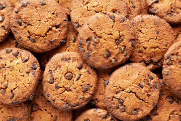 Homemade Chocolate Chip Cookies, top view.
