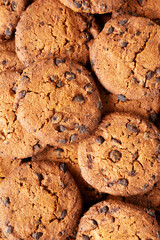Homemade Chocolate Chip Cookies, top view.