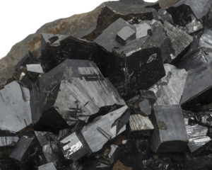 Black Mineral Crystal Formation: A close-up shot showcases a stunning arrangement of glistening, dark mineral crystals.
