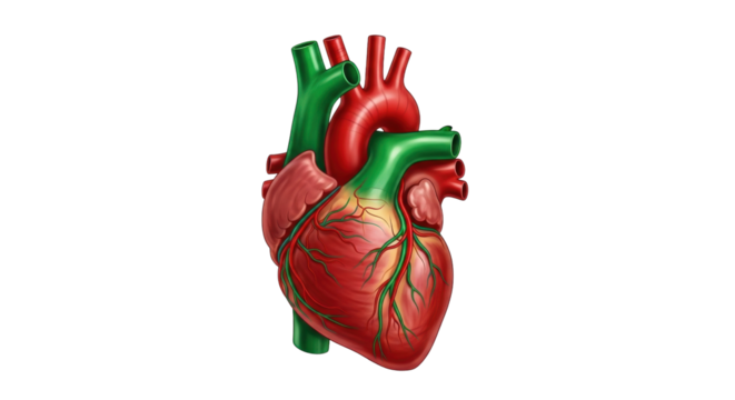 Isolated human heart anatomy, illustration, medical, cardiovascular system, blood vessels
