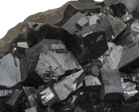 Black Mineral Crystal Formation: A close-up shot showcases a stunning arrangement of glistening, dark mineral crystals.