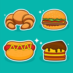 Delicious fast food illustration sticker set