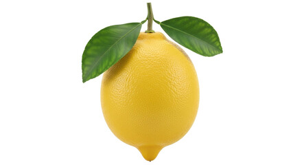 Isolated lemon with leaves, vibrant yellow citrus fruit, refreshing flavor, tangy taste