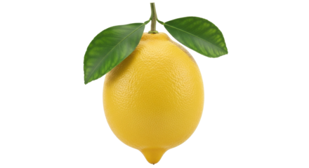 Isolated lemon with leaves, vibrant yellow citrus fruit, refreshing flavor, tangy taste