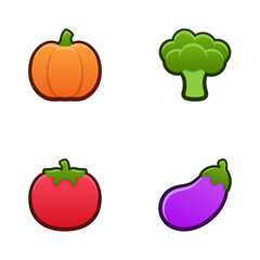 Vegetables icon set. Isolated vector illustration of mobile game sprites. Design for stickers, logo, mobile app. Arcade or match 3 2d graphics game asset. Flat 3d item sprites sheet.