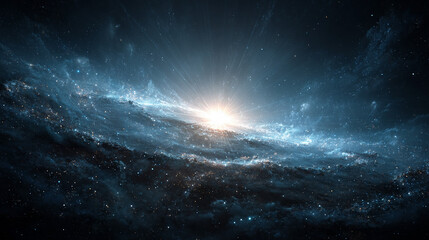 Cinematic cosmic background featuring blue glowing stars, stardust, and nebula dust symbolizing universe, exploration, space travel, and celestial beauty