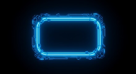 Neon light frame with blue illumination on black background