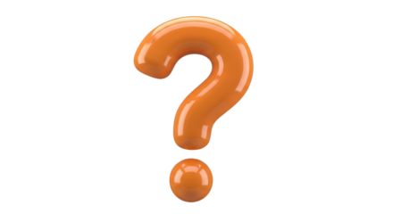 Isolated glossy orange question mark sign, uncertainty or query concept rendered in 3D