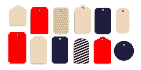 Blank Gift Tags and Labels set of different shapes for Packaging and Crafts. Gift tags with geometric and minimalist designs for gift wrapping,packaging, branding, scrapbooking, event decoration, web