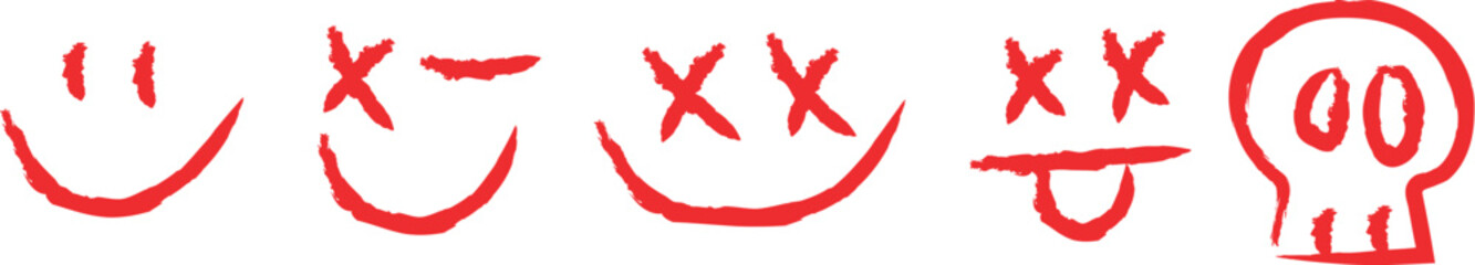 Graffiti spray paint faces smiley emoticons skull grunge art expression symbols yellow background