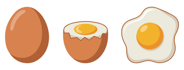fried egg cartoon vector icon set