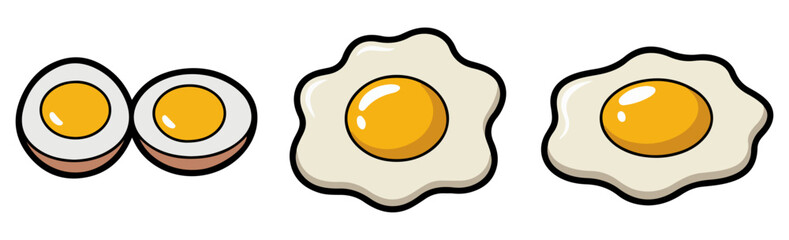 fried egg cartoon vector icon set