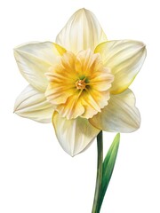 Elegant Watercolor Illustration of a Creamy White and Golden Yellow Daffodil Flower
