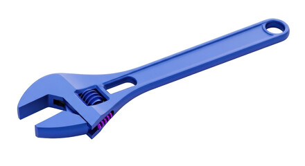 Isolated adjustable wrench, a versatile tool for various mechanical tasks, with blue finish