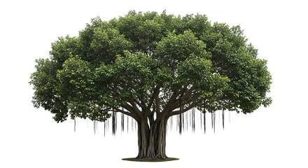 Large tree with green foliage isolated on white background
