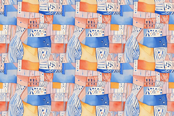 Fototapeta premium Seamless pattern for women's summer dresses, scarves, skirts. Features complex abstract geometric and linear designs, perfect for modern fashion