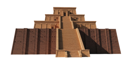 Isolated Mesopotamian temple, ancient architecture, stepped pyramid ziggurat, historic landmark