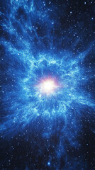 Cinematic cosmic background featuring blue glowing stars, stardust, and nebula dust symbolizing universe, exploration, space travel, and celestial beauty