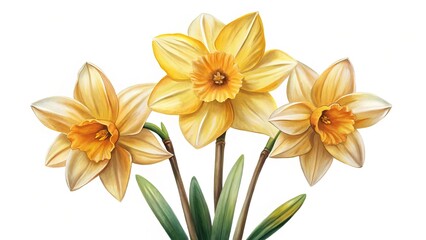Obraz premium Beautiful watercolor painting of three yellow daffodils against a white background
