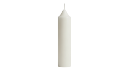 Isolated Ivory Candle is Cylindrical with Sharp Tapered Point and Short White Wick
