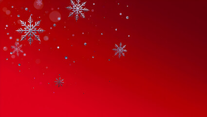 Festive red background with falling snowflakes and bubbles for holiday season celebrations