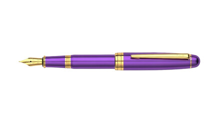 Isolated purple fountain pen with gold trim, luxury writing instrument for paper notes