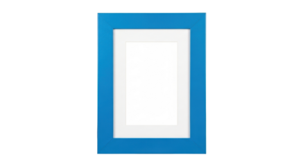 Isolated bright blue photo frame, object with inner white border, realistic modern style