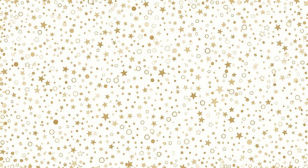 A seamless pattern of small golden stars and circles scattered across a white background.