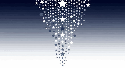 Abstract illustration of a cascade of stars falling against a dark to light blue gradient background.