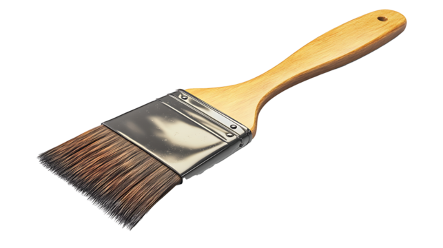 Paint Brush with Wooden Handle on Trasnparent Background