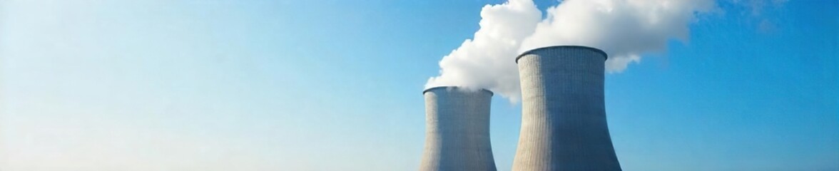 Industrial Cooling Tower Vapor Plume Against Blue Sky A Powerful Image of Energy Generation and Environmental Impact